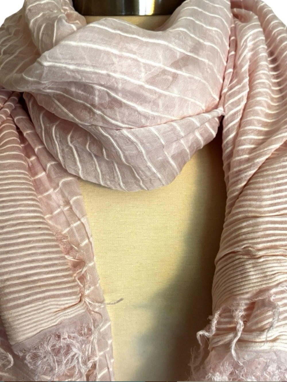Eileen Fisher Pink Organic Lightweight Texture Fringe Scarf Wrap